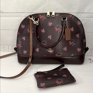 Coach Sierra Wildflower Floral Oxblood Dome Satchel Crossbody & Change Purse